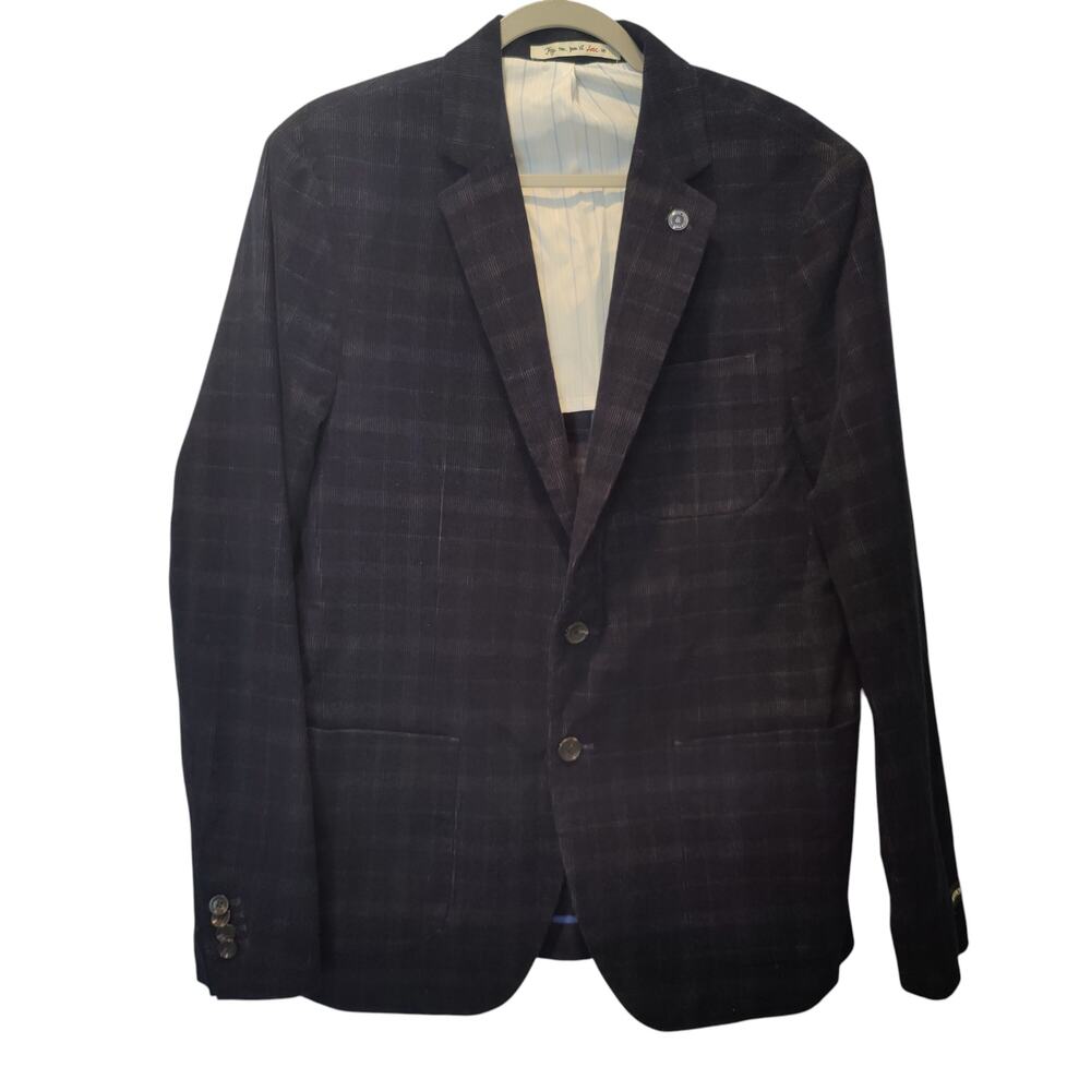 NWOT Scotch & Soda Mens Sz L Navy Plaid Corduroy Blazer Sport Coat Dark Academia